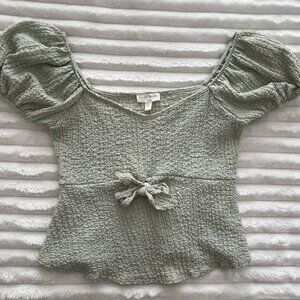 See You Monday Sage Green Smocked Puff Sleeve Top L